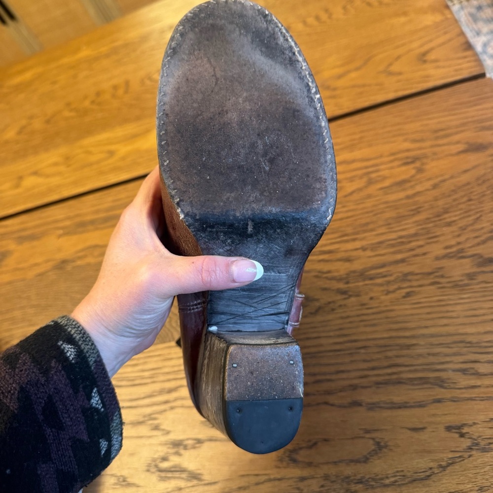 BED STU Burgundy Distressed Harness Boot Strap Heel Cobbler Series Western - Picture 10 of 11